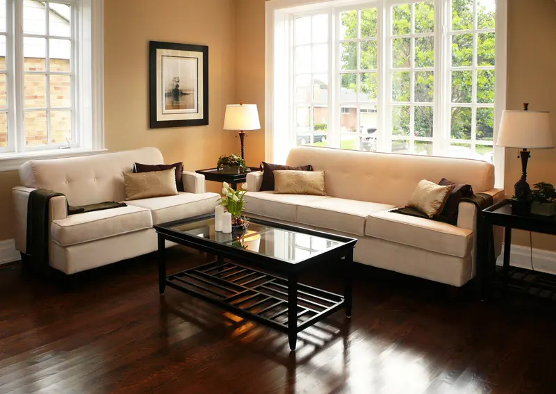 Decluttered and staged living room prepared for a home sale