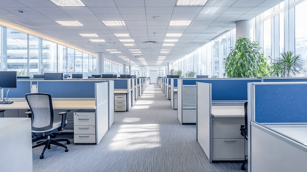 Rows of installed office cubicles