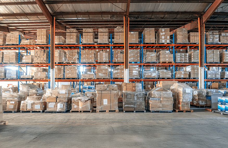 Warehouse racking and inventory prepared for relocation