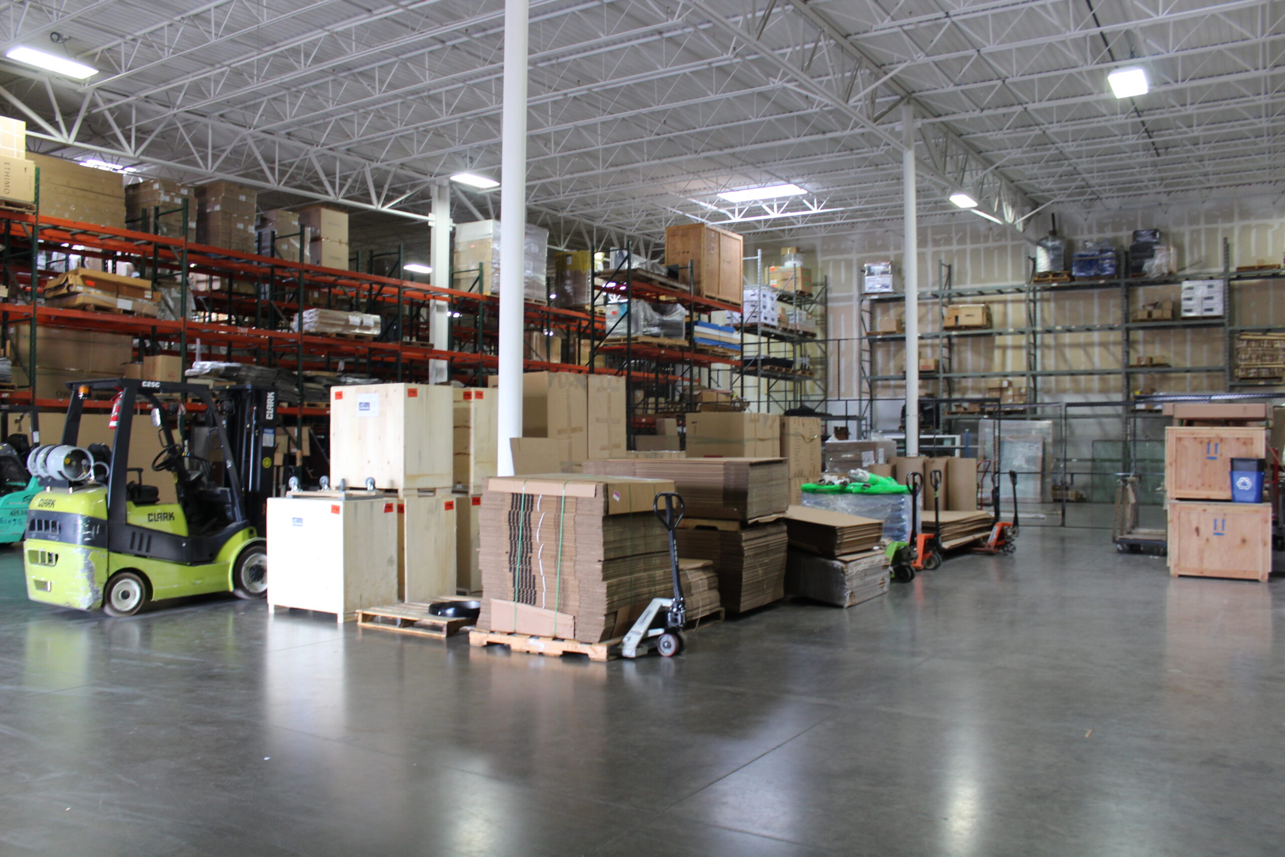 Interior of Olympia's commercial warehouse with racked storage