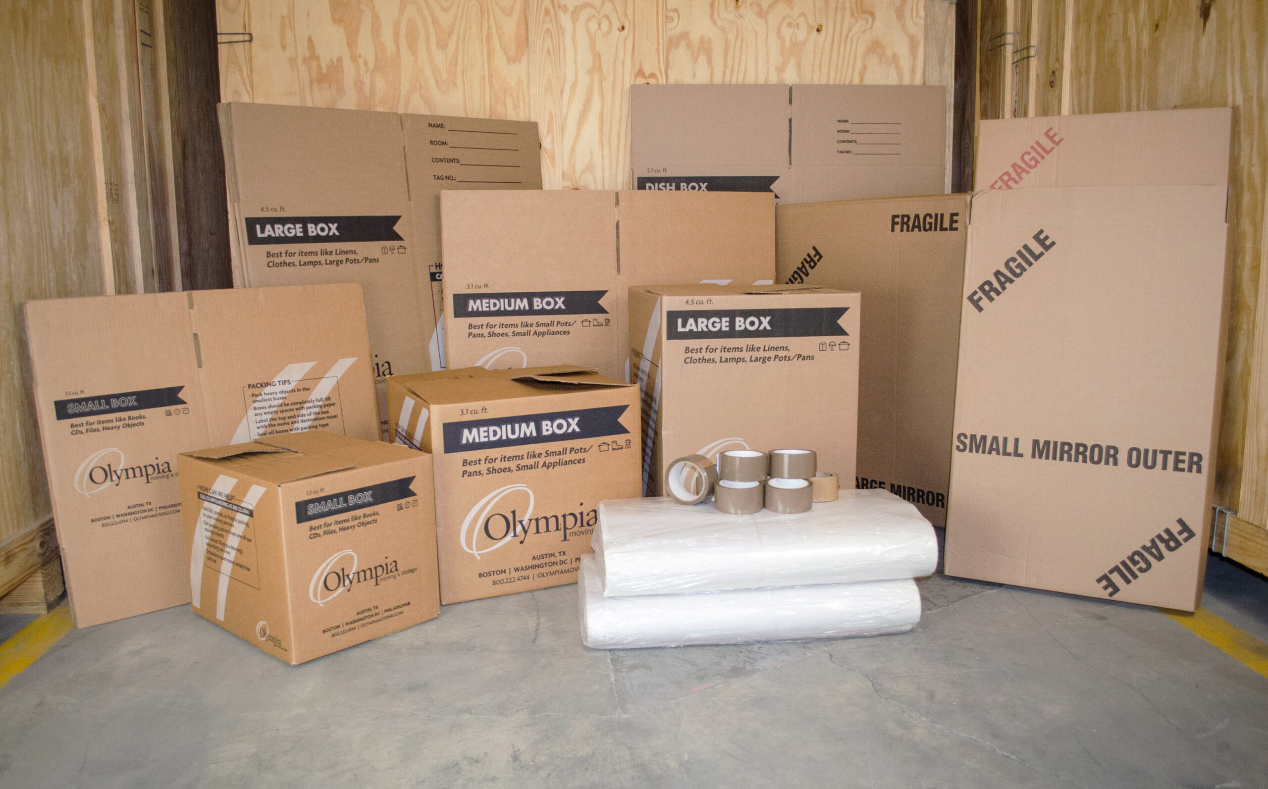 Olympia medium moving supply kit with boxes, tape and packing paper
