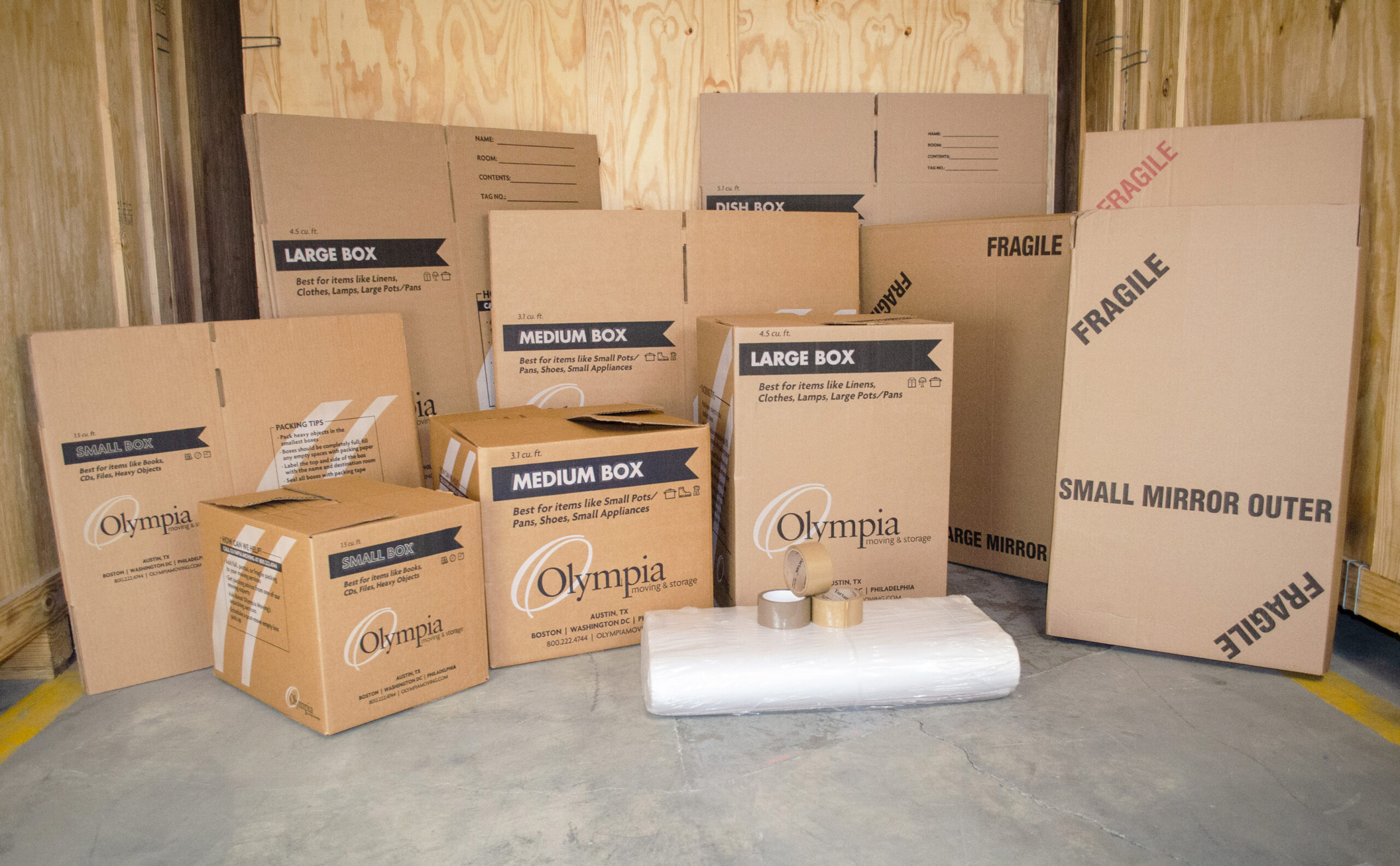 Olympia small moving supply kit with boxes and packing materials