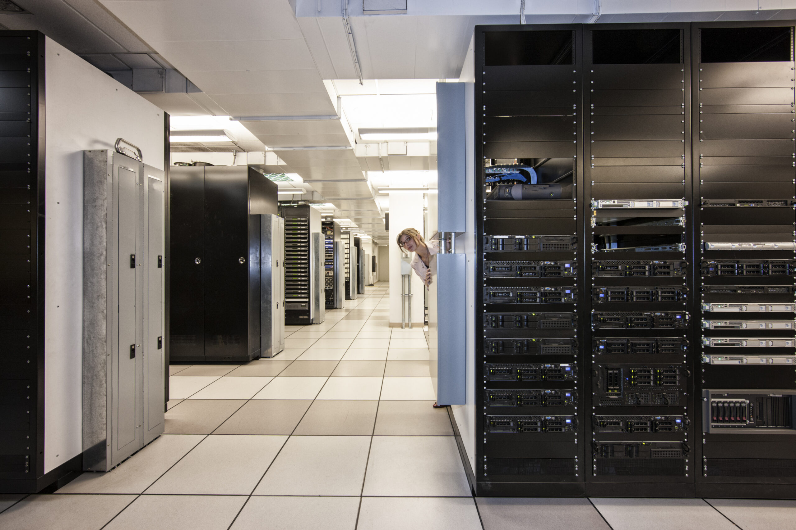 Technicians packing computer equipment for an office technology move